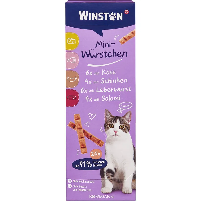 Winston Mini kolbászkák sajttal, sonkával, májas hurkával és szalámival macskaeledel