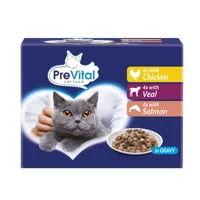 PreVital Felnőtt macskák számára csirkével, borjúval, lazaccal szószban macskaeledel