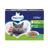PreVital Felnőtt, ivartalanított macskák számára baromfival, májjal szószban macskaeledel